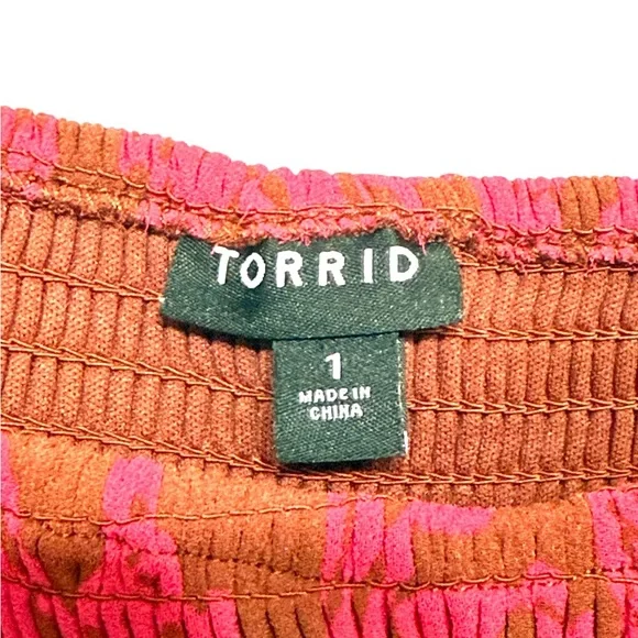 Torrid Dress Woman’s Size 1X Brown Pink Floral Smocked A-Line Midi Length - Picture 11 of 13